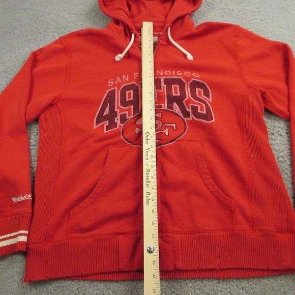 Mitchell & Ness Mens 49ers Niners San Francisco Hoodie size L Full Zip Distress - Picture 9 of 12